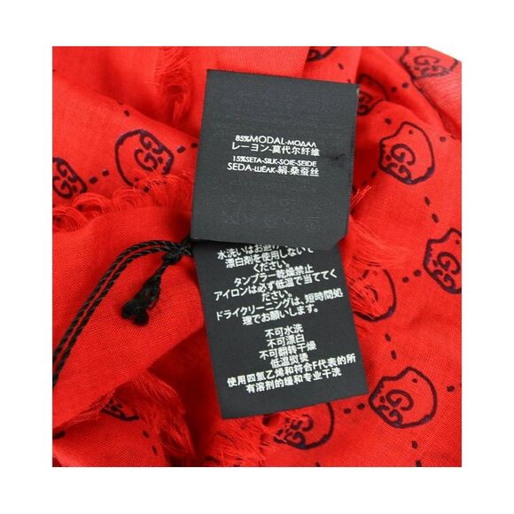 Gucci Women's Ghost Red Modal / Silk GG Skull Print Large Square Scarf - Picture 6 of 8